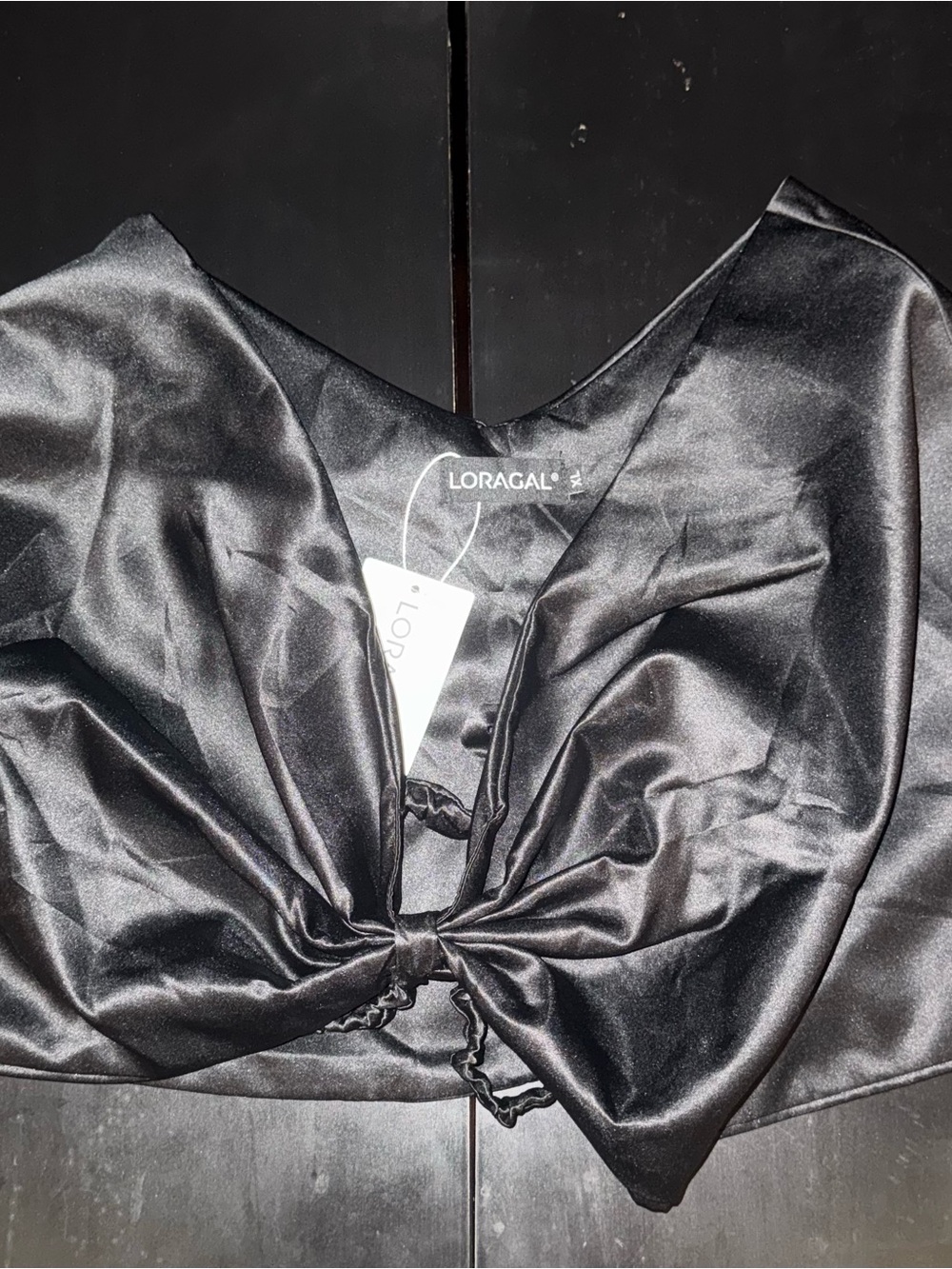 LORAGAL Sleek Black Satin Cape Top